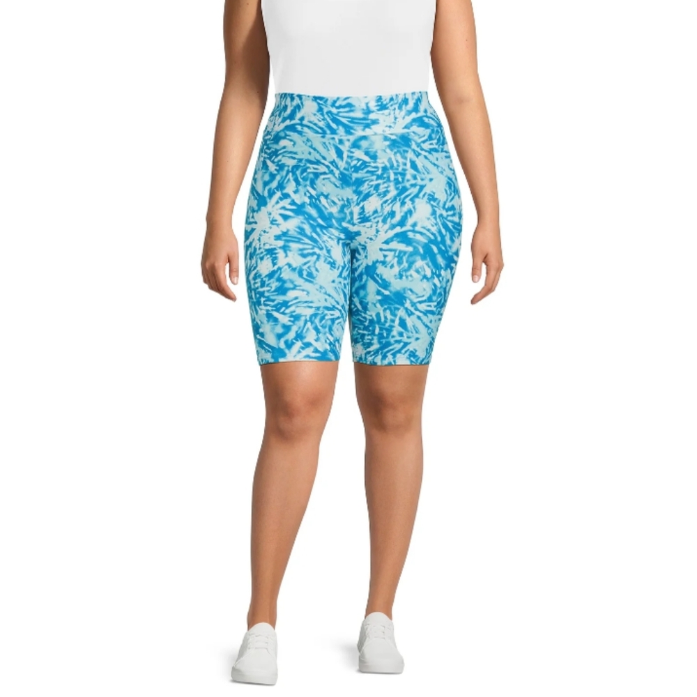 Terra & Sky Women’s Plus Size 3X (24W-26W) Bike Shorts Blue Tie Dye NWT